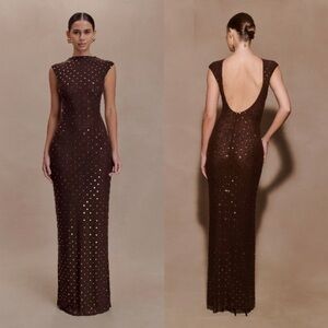 Meshki SamaraSleeveless Diamante Maxi Dress - Chocolate S